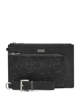 New GUESS Black Embossed Leather Zip-Top Wristlet Clutch